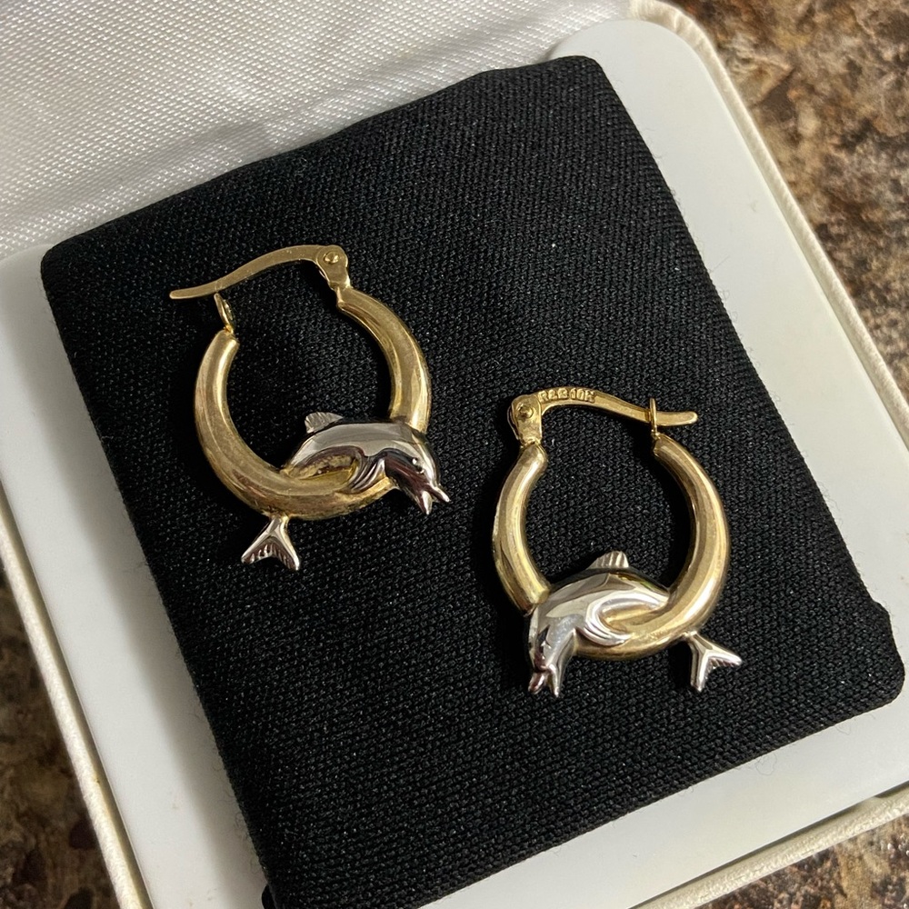 10K Gold Dolphin Hoop Earrings